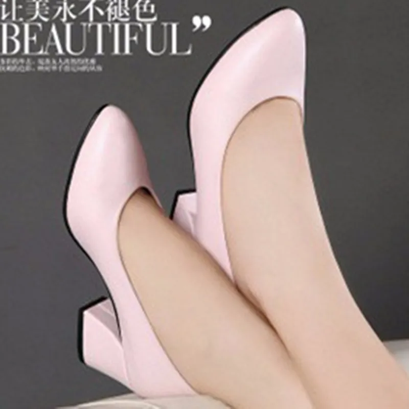 

Lady Business big size Office(4 -11)Dress Pointed toe genuine Soft leather Wedges Square heels high Med heeled shoes Women pumps