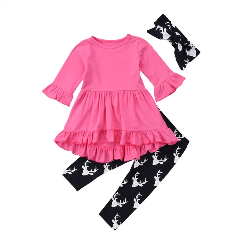 

2018 New Autumn Winter Baby Girl Clothes Long Sleeve Dress Solid Ruffles Top Pant Trouser 3PCS Outfit Toddler Kids Clothing Set
