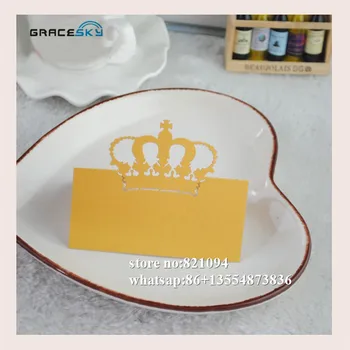 

50pcs free shipping laser cut Elegant Crown design paper Name Place Wedding invitation Cards for Party Table home Decoration