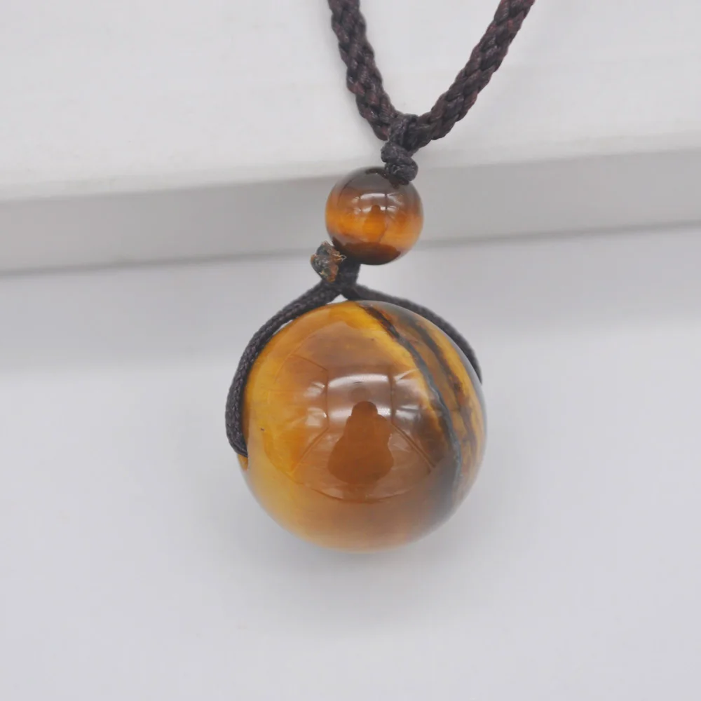 Tigereye Round Stone Adjustable Nylon Rope Braid Necklace Jewelry For