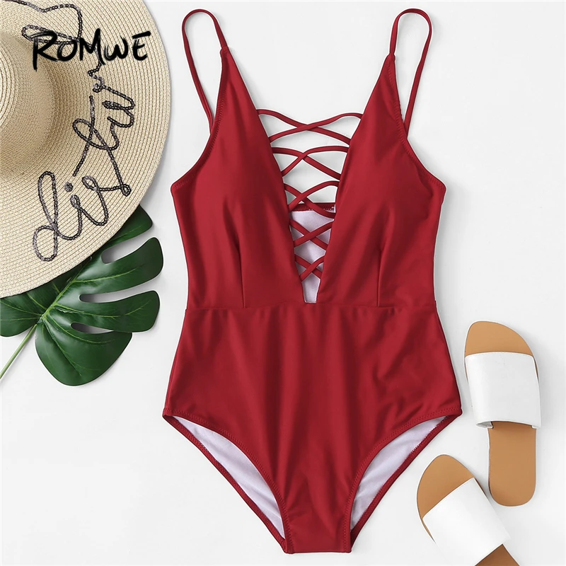 romwe red bikini