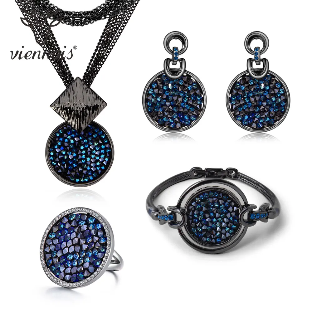 Viennois Nouveau Bleu Cristal De Mode Strass Pendentif Boucles D'oreilles Anneau Bracelet et long collier Ensembles Pour bijoux pour femmes Ensembles - 2