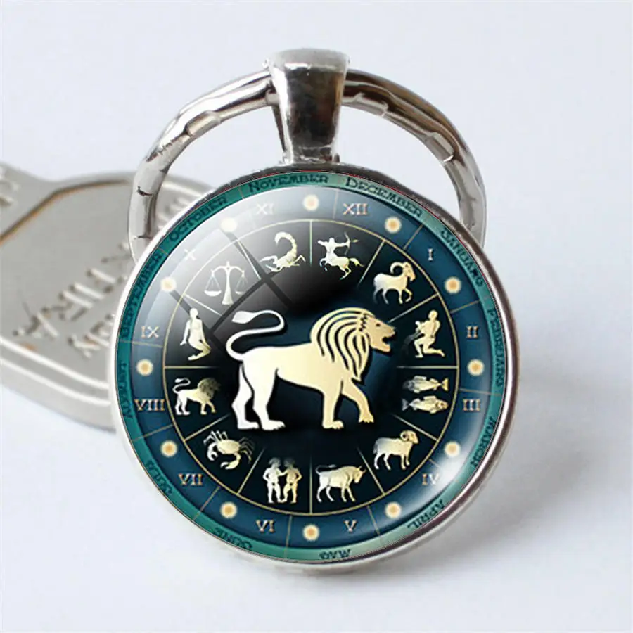 

2019 Birthday Gift Cute Cabochon Zodiac Signs Keyrings Aries Leo Constellations Keychains Virgo Pisces Key Chains Rings Pendant