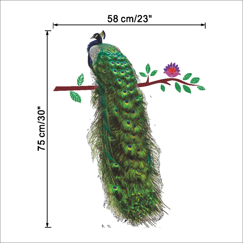 1 шт., наклейки на стену с изображением павлина, цветка на ветке, перьев, 3d яркие наклейки на стены, домашний декор, плакат, креативные животные, художественная наклейка