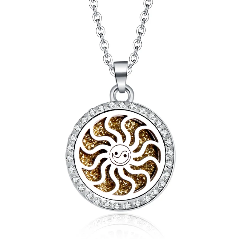 

2019 New Zircon Pendants sun Necklace For Women Crystal Aroma Diffuser Stainless steel pendant Perfume Aromatherapy Locket gift