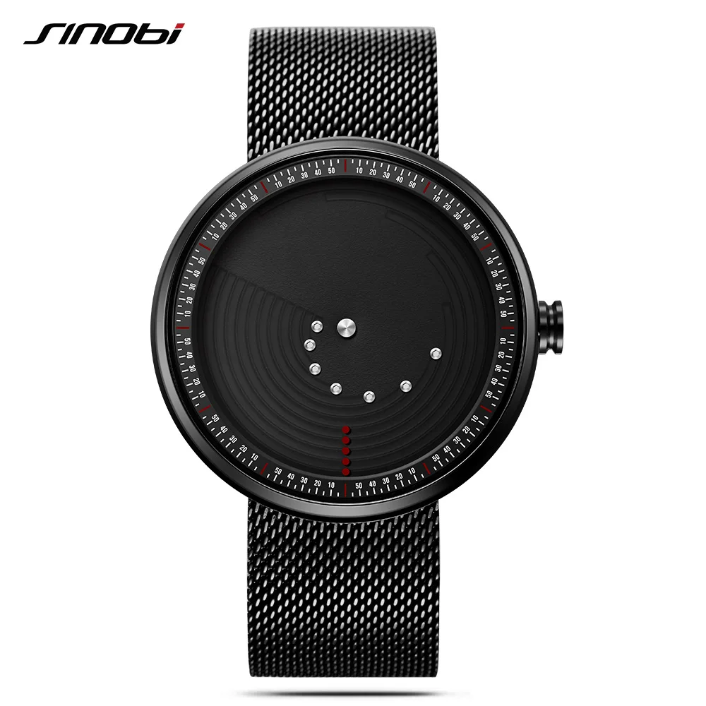 

SINOBI Creative Fashion Ultrathin Space-time Mens Watches Stainless Steel Mesh Band Waterproof Wristwatch 2018 Relogio Masculino