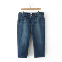 Большие размеры, женские модные прямые джинсовые Капри с высокой талией и эффектом потертости, женские модные повседневные джинсы до середины икры с хлопковой подкладкой