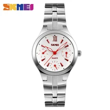 SKMEI 9132 Mode Femmes Quartz Montres 6 Aiguille Multi-Cadran Inoxydable Bracelet Montre 12/24 Heures Auto Date Semaines Dames montre-bracelet
