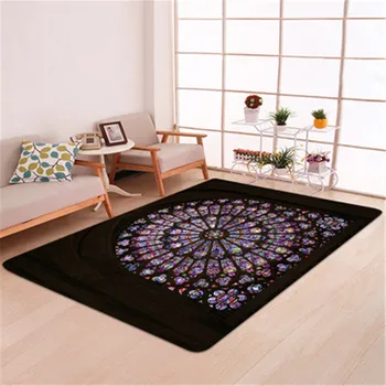 

Creative Notre Dame Stained Glass Printing Area Rug Square Polyester Non-Slip Rug Mat Home Decoration Pray Carpet Rug M/L