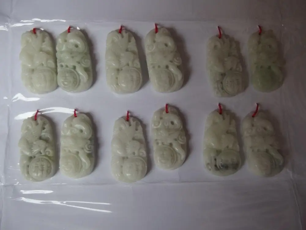 

6 pair of Pure natural jade hand-carved Chinese Dragon and phoenix Pendants