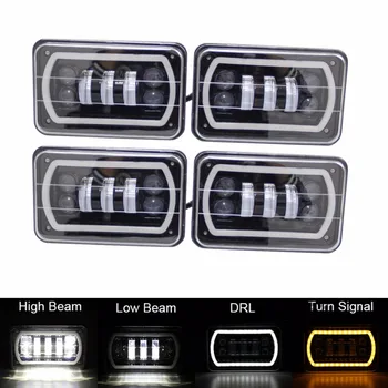 

SKTYANTS 4X6 Inch Led Square Headlight White Halo DRL Amber Turn signal Sealed high/low Beam replacement For Ford Trucks(4 pcs)