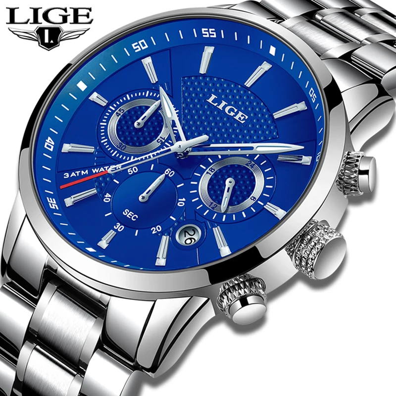 

LIGE Men Watches 2019 Top Brand Luxury Men's Military Sports Watch Mens Stainless Steel Automatic Date Clock Reloj Hombre+Box