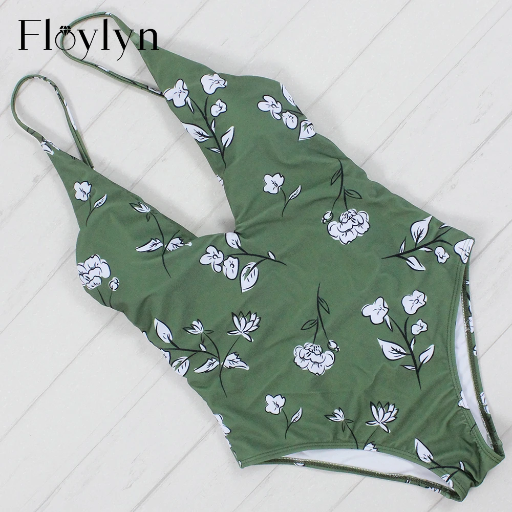 Сексуальный слитный купальник Floylyn 2017 женский боди с принтом бандажная пляжная
