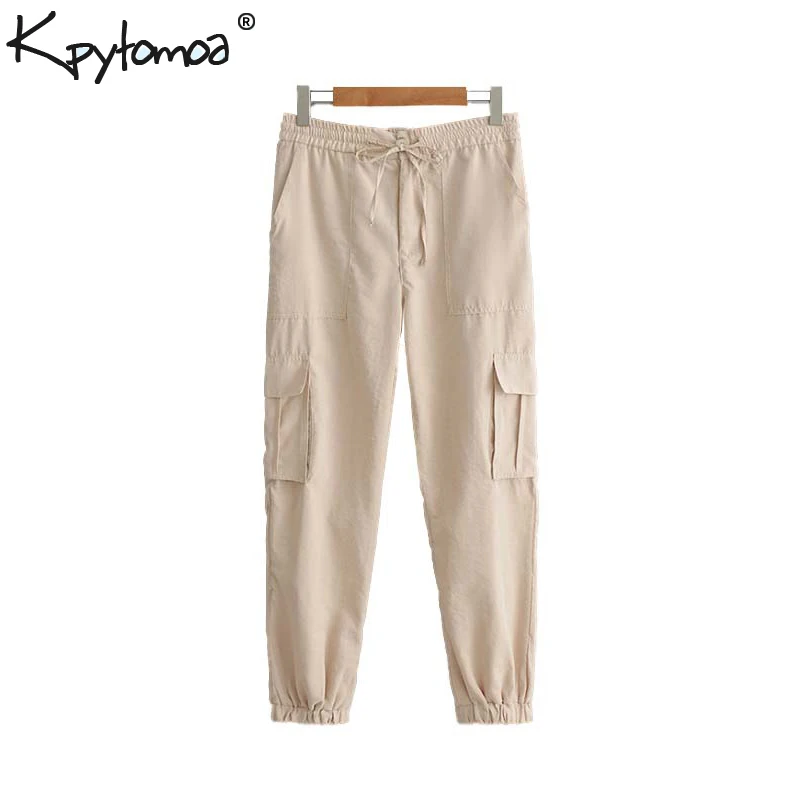 

Vintage Chic Pockets Cargo Pants Women 2019 Fashion Drawstring Elastic Waist Streetwear Ladies Trousers Casual Pantalones Mujer