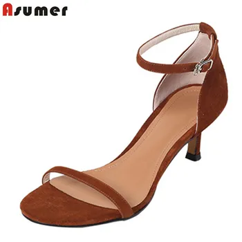 ASUMER 2020 fashion summer suede leather women sandals high heels shoes buckle restoring comfortable simple shoes woman ASUMER 2020 fashion summer suede leather women sandals high heels shoes buckle restoring comfortable simple shoes woman