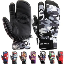 Мужские/женские/Детские лыжные перчатки, рукавицы, зимние водонепроницаемые перчатки для сноуборда, теплые флисовые кожаные перчатки для снегохода, езды на мотоцикле, снежные перчатки