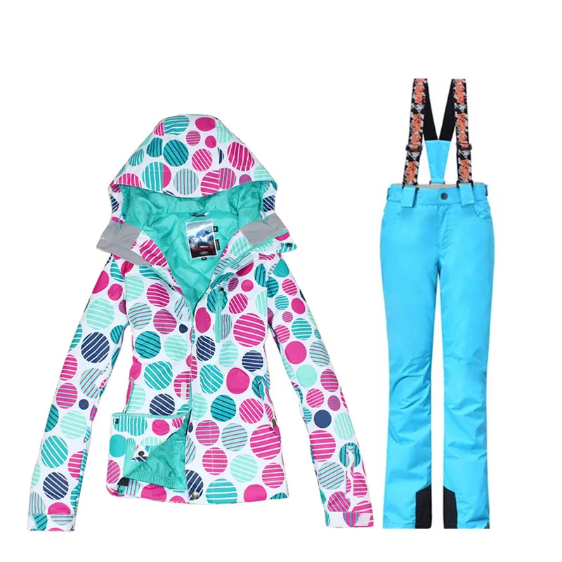 Gsou зимняя женская лыжная куртка для улицы, зимний лыжный костюм для женщин, водонепроницаемая 10000 ветрозащитная куртка для сноуборда+ супер теплые штаны - Цвет: A4