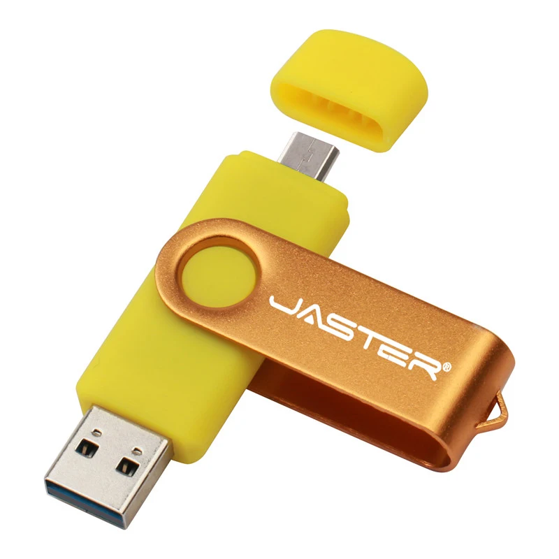 JASTER OTG USB флеш-накопитель 128 Гб металлический флеш-накопитель 8 ГБ 16 ГБ 32 ГБ 64 Гб 128 ГБ флеш-накопитель 256 ГБ двойное использование Micro USB карта памяти - Цвет: Yellow