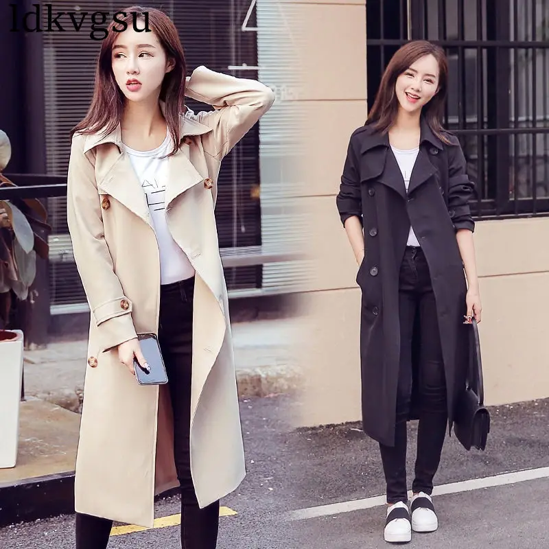

2019 New Women's Spring Autumn Double Breasted Long Trench Coat Casual Plus Size Windbreaker Outerwear Lady Slim Overcoat A785