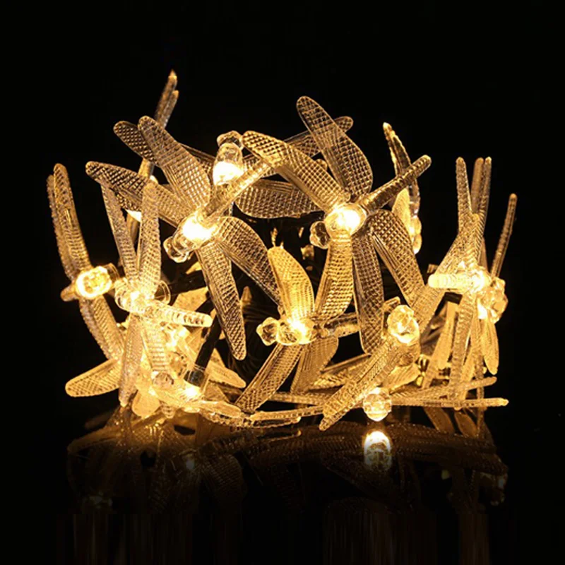 Solar Christmas Lights 20 LED Solar Dragonfly Fairy String Lights for Xmas Party garden Decorations Outdoor Solar Powered Lamp  (10)