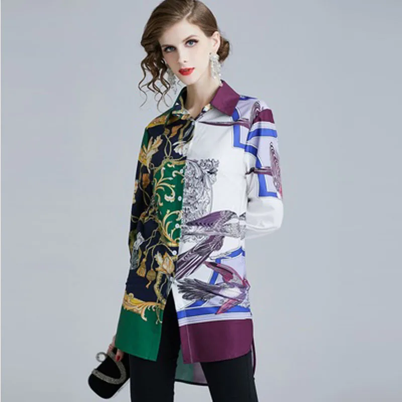 Women Long Sleeve Blouse Fashion Design Long Runway Vintage shirt Plus Size Print Tops Bust Size 90 94 98 102 Women Long Sleeve Blouse Fashion Design Long Runway Vintage shirt Plus Size Print Tops Bust Size 90 94 98 102