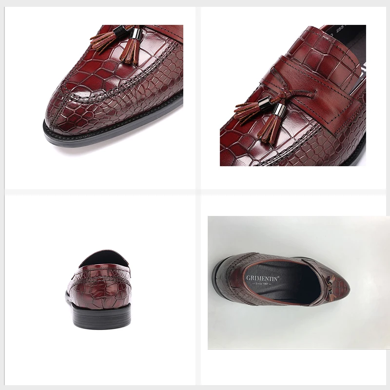 brown En Trabajo Zapatos De Deslizamiento Hombres Italianos Para Cuero Marrón Grimentin Black Borla Cocodrilo Negocio Masculinos El Genuino Vestir Del vwqZ5gxHp