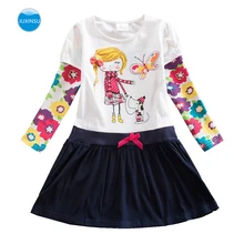 JUXINSU/платья с длинными рукавами для маленьких девочек модное осенне-зимнее хлопковое Повседневное платье с героями мультфильмов для маленьких девочек 1-8 лет