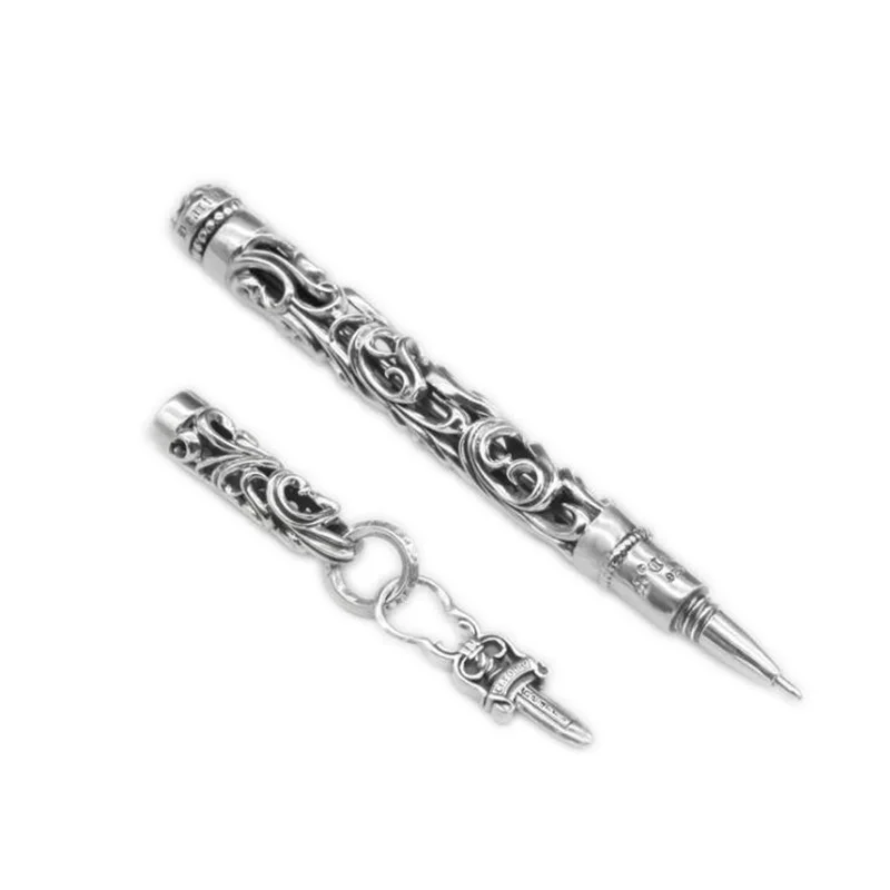 925 Sterling Silver Cross Cut Carved Retro Ballpoint Pen Personalized Gift  Signature Pen - AliExpress