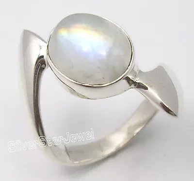 

Pure Silver BLUE FLASH RAINBOW MOONSTONE MEN'S Ring Any Size BIRTHDAY GIFT