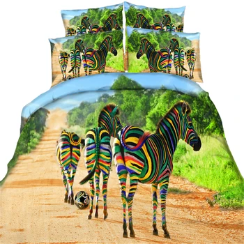 

yeeKin Hot 3D Animal Bedding Set 3/4pcs Running Horse Zebra Pegasus Pattern Quilt/Duvet Cover High Quality Comforter Sets