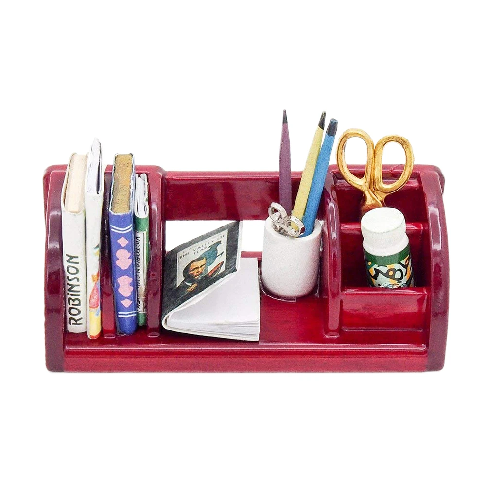 

Odoria 1:12 Miniature Office Table Stationery Organizer Storage Box Wood Red Dollhouse Furniture Accessories