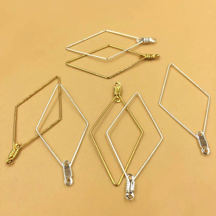 

47x22mm Diamond Shape Wire Geometric Designs with 2 Loops Hangers Connectors Pendant & Earring Supplies DIY Findings Components