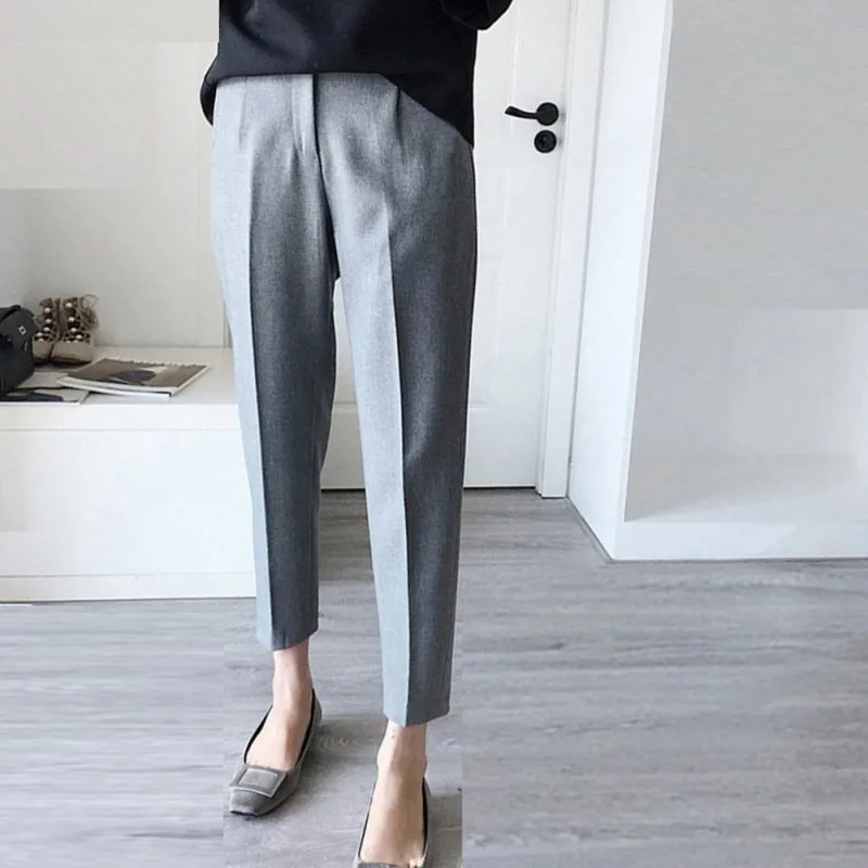 

Office Lady Style Mid Waist Casual Pencil Pants Solid Color Long Pants Summer Women Pocket Loose Work Trousers Female 2019 Hot
