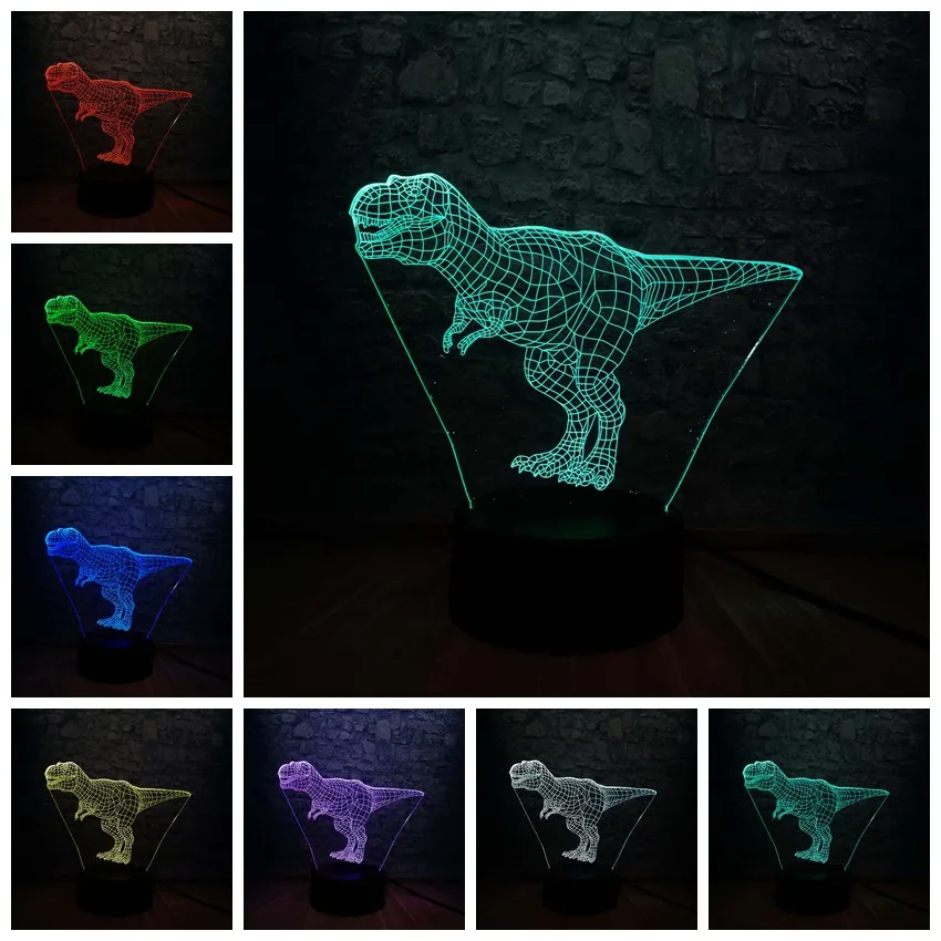 Парк Юрского периода акриловый светодиодный ночник 3D Динозавр свет RGB 7 цветов Изменение USB База переключатель выставка малыш Рождественская игрушка на подарок для мальчика - Испускаемый цвет: style 1