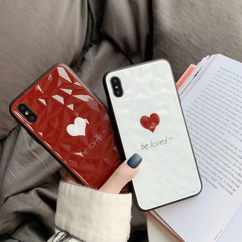ORYKSZ Luxury Love heart Case For iphone XS Max XR X 7 6S 6 8 Plus Soft TPU Cover Geometric Rhombus Phone Cases |