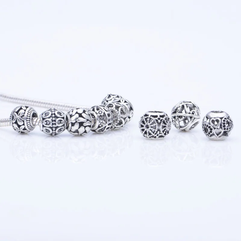

2pc/Lot charms New Antique Silver Color Softball Rose Love Hollow Heart Bead Charm For European Snake Pandora Charm Bracelets