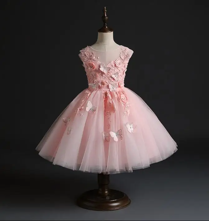 

Pink Tulle Newborn Baby Girl 1st Birthday Dress Butterfly Floral Little Girl Wedding Party Dress Infant Baptism Christening Gown