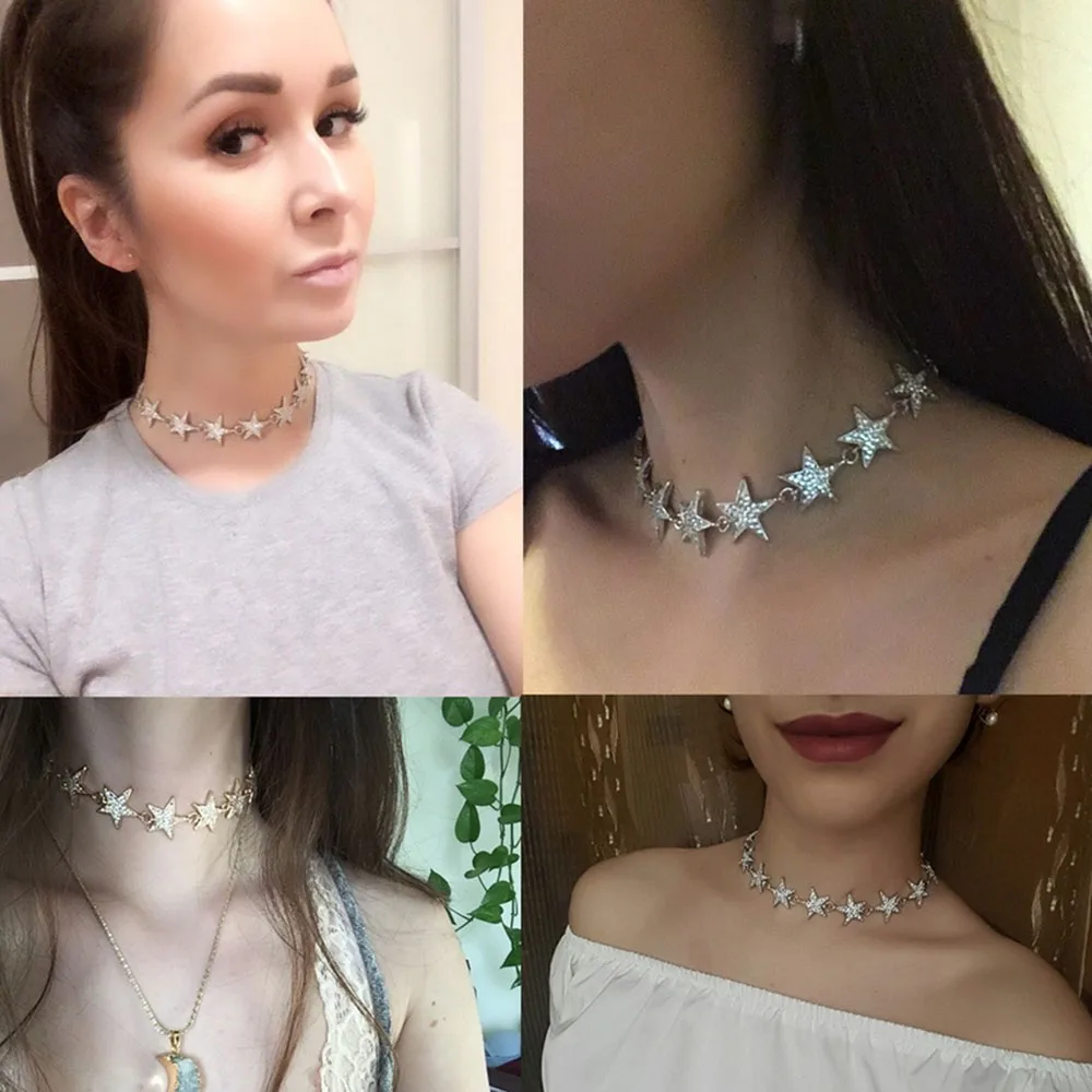 Женская мода ювелирные изделия Очаровательный горный хрусталь звезда Воротник