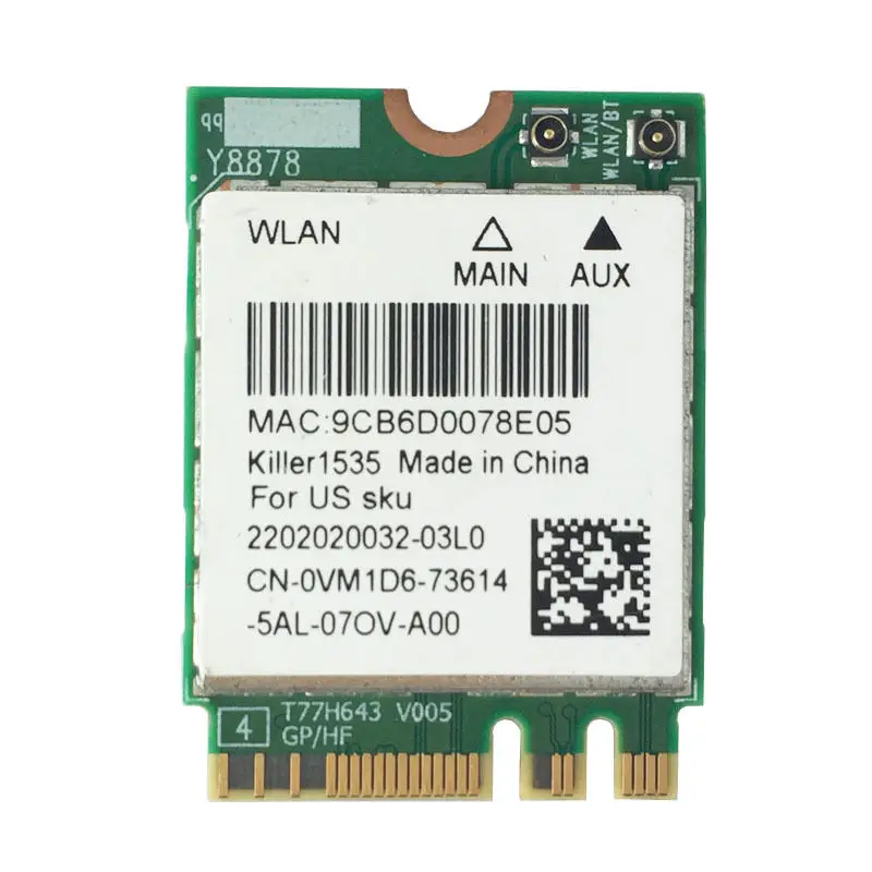 Беспроводная сетевая WLAN-карта N1535 AC 802.11ac + BT 4 1 QCNFA364A VM1D6 для ноутбуков Dell 13 R2 17 Killer