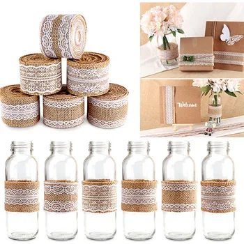 

Burlap Lace for Outdoor Country rustic Wedding Bridal Shower bachelorette Party birthday Table Centerpiece gift box Decoration