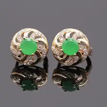 Romántico Lindo Verde Natural Circón AAA CZ Del Encanto Del Oro Plateado Pendiente Redondo
