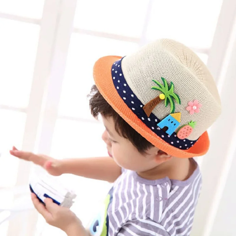 Детская мультяшная джазовая шляпа, ярлык дерева, свернутая соломенная шляпа для мальчиков, Пляжная летняя кепка для девочек, детская летняя кепка, Панама, детские шляпы кепки