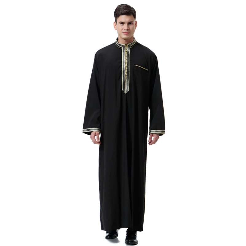 Модные мужские халаты мусульманская одежда с длинным рукавом вышивка Арабский Дубай индийский Ближний Восток исламский человек jubba ТОБ размера плюс 3XL