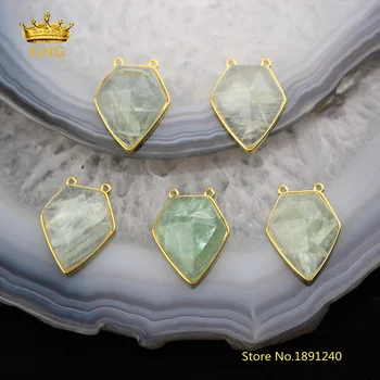 

5pcs Green Fluorite Pentagon Shape Beads Connectors Crafts Necklace,Natural Stones Faceted Point Charms Pendants 20x25mm HS14