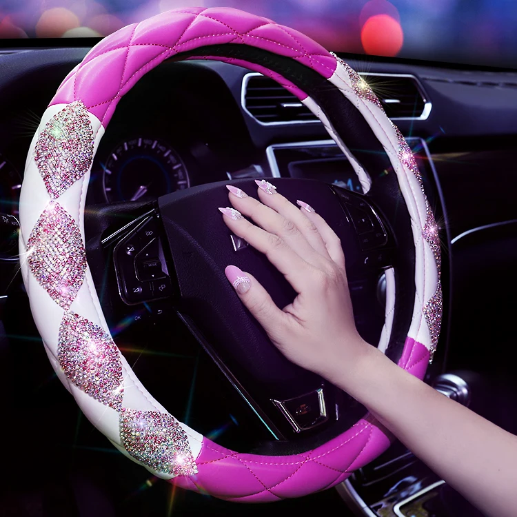 Luxury Crystal Car Steering Wheel Covers Leather Rhinestone Diamond