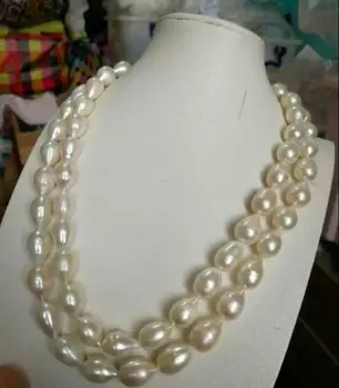 

beautiful 11-13 mm natural baroque white pearl necklace 35" 50"yellow Clasp