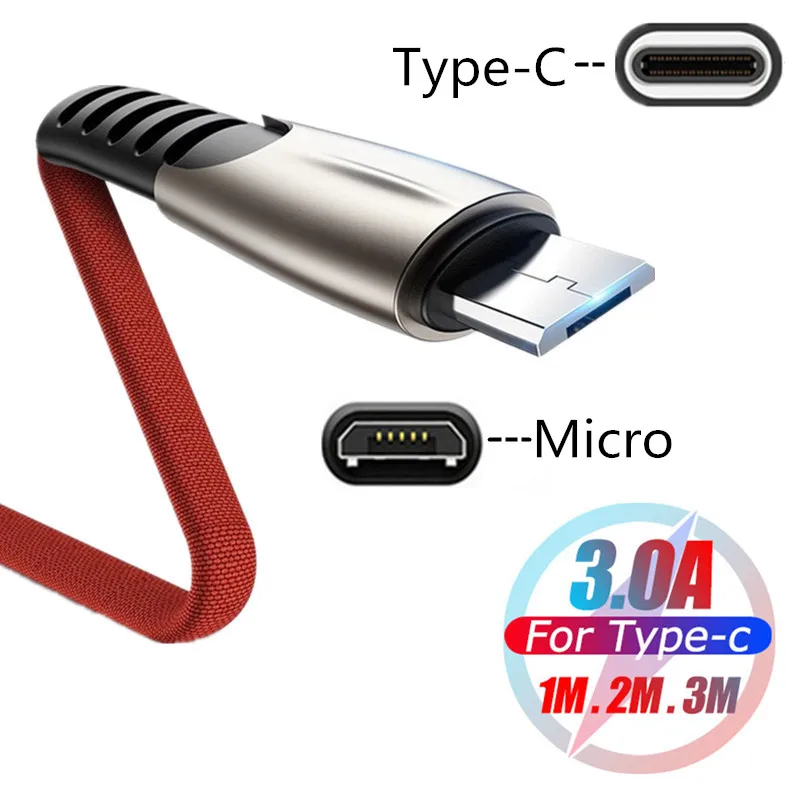 Кабель Micro USB для быстрой зарядки и передачи данных 3 А Тип C Samsung Galaxy S6 S7 Edge J3 J4 J7 A3 A5