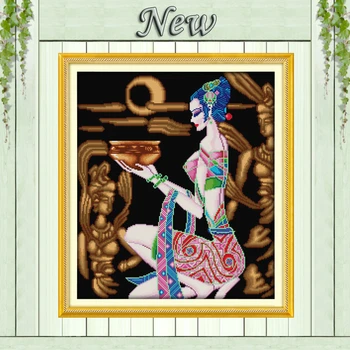

Beautiful shot girl crafts painting chinaware Counted Print on canvas DMC 11CT 14CT Cross Stitch Sets embroidery kits Needlework