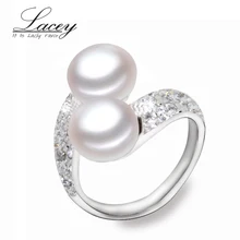100% real Adjustable 925 sterling double pearl ring for women,multi white natural freshwater pearl rings jewelry birthday gift