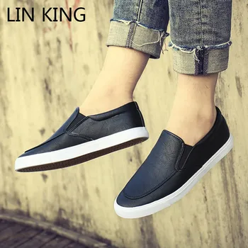 

LIN KING New Men Loafers Moccasins Soft Sole Pu Leather Man Flats Casual Shoes Slip On Lazy Shoes Low Top Outdoor Travel Shoes